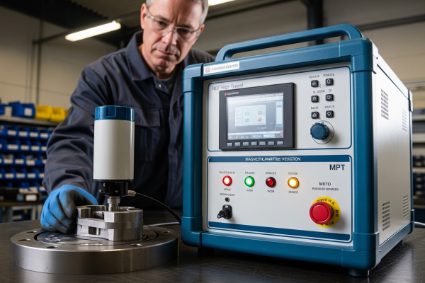 Ingeniero industrial evaluando indicaciones detectadas durante una prueba de partículas magnéticas en una estructura metálica