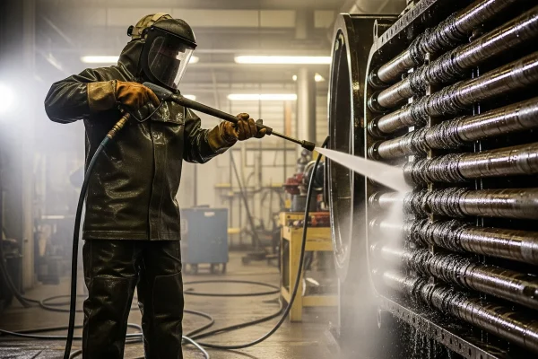 Innovaciones tecnológicas aplicables Las tecnologías emergentes ofrecen herramientas avanzadas para mantener los intercambiadores de calor a niveles de desempeño óptimos. Sistemas automáticos de limpieza de tubos que reducen tiempo de paro y mejoran la eficiencia térmica. Materiales con recubrimientos anti-incrustantes o anti-microbianos que retrasan la acumulación de depósitos. Monitoreo en tiempo real con sensores que miden temperaturas, caída de presión, flujo para anticipar limpiados o intervención. Optimización de calendarios de limpieza mediante modelos predictivos que estiman cuándo los intercambiadores de calor requerirán mantenimiento, balanceando costo de limpieza frente a la pérdida de eficiencia. Estas innovaciones ayudan a maximizar la vida útil de los intercambiadores y asegurar la continuidad operativa. Conclusión En resumen, los intercambiadores de calor forman parte crítica del rendimiento térmico en plantas de petróleo, gas, petroquímica, energía y manufactura pesada. Aplicar prácticas como limpieza de intercambiadores, revisión periódica, detección temprana de desgaste, optimización del flujo de fluidos industriales y adoptar tecnologías modernas, garantiza una eficiencia térmica sostenida y la optimización de sistemas térmicos. No esperes a que un intercambiador falle para intervenir: el mantenimiento preventivo de intercambiadores es la única manera de evitar paros costosos, mantener la calidad del proceso y asegurar seguridad industrial. Agende una evaluación profesional de sus intercambiadores de calor con API NDT.Innovaciones tecnológicas aplicables Las tecnologías emergentes ofrecen herramientas avanzadas para mantener los intercambiadores de calor a niveles de desempeño óptimos. Sistemas automáticos de limpieza de tubos que reducen tiempo de paro y mejoran la eficiencia térmica. Materiales con recubrimientos anti-incrustantes o anti-microbianos que retrasan la acumulación de depósitos. Monitoreo en tiempo real con sensores que miden temperaturas, caída de presión, flujo para anticipar limpiados o intervención. Optimización de calendarios de limpieza mediante modelos predictivos que estiman cuándo los intercambiadores de calor requerirán mantenimiento, balanceando costo de limpieza frente a la pérdida de eficiencia. Estas innovaciones ayudan a maximizar la vida útil de los intercambiadores y asegurar la continuidad operativa. Conclusión En resumen, los intercambiadores de calor forman parte crítica del rendimiento térmico en plantas de petróleo, gas, petroquímica, energía y manufactura pesada. Aplicar prácticas como limpieza de intercambiadores, revisión periódica, detección temprana de desgaste, optimización del flujo de fluidos industriales y adoptar tecnologías modernas, garantiza una eficiencia térmica sostenida y la optimización de sistemas térmicos. No esperes a que un intercambiador falle para intervenir: el mantenimiento preventivo de intercambiadores es la única manera de evitar paros costosos, mantener la calidad del proceso y asegurar seguridad industrial. Agende una evaluación profesional de sus intercambiadores de calor con API NDT.